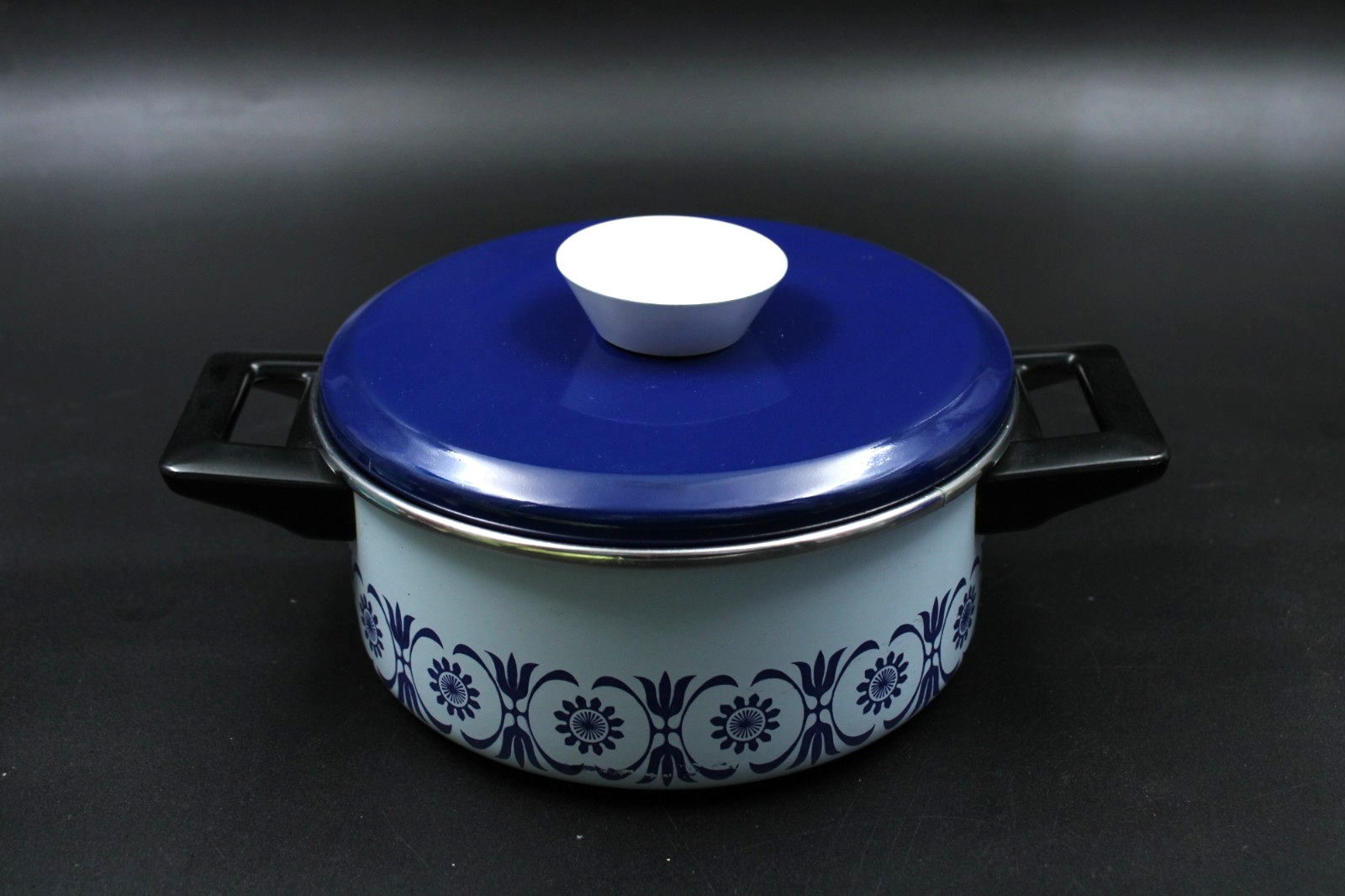ASTA Emaille Kochtopf Topf mit Deckel Metall blau 70er Induktion Vintage Ø 18 cm