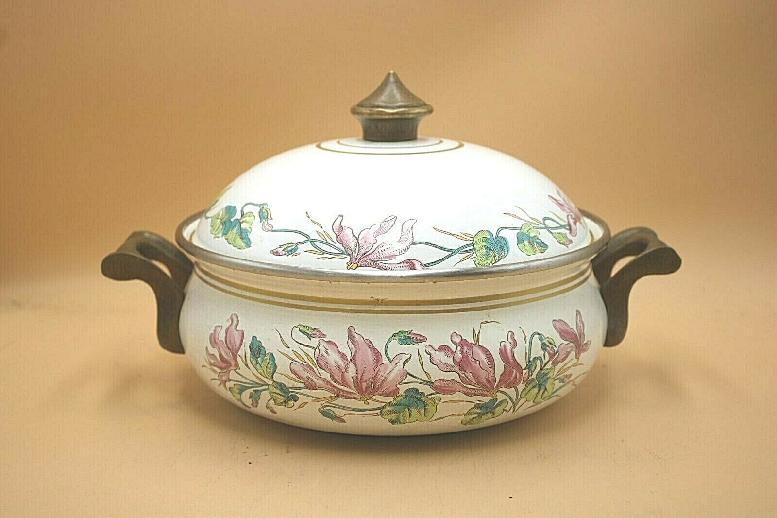 Asta Topf Kochtopf mit Deckel Blumenmotiv Emaille rosa Blumen Glaskeramik Ø 22